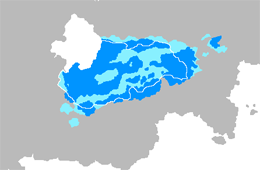 A map showing the areas where Koman is mainly spoken.
