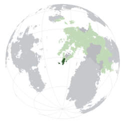 The Kingdom of Hemesh (dark green) within the Ekuosian Union (light green) and Ekuosia (dark grey)